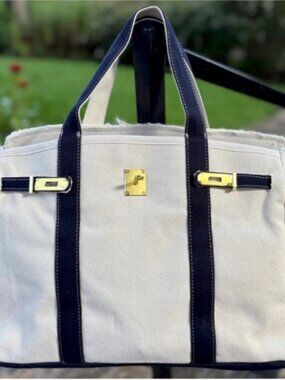 NWOT Boatkin Tote in Navy and Gold Hardware - Perfect for Summer